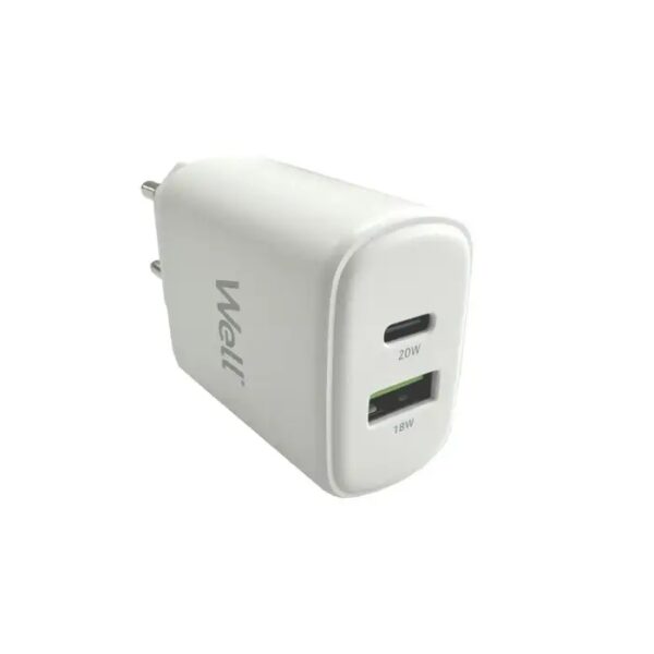 PUNJAČ ZA MOB. GaN 1xUSB C PD 20W, 1xUSB A 18W WELL